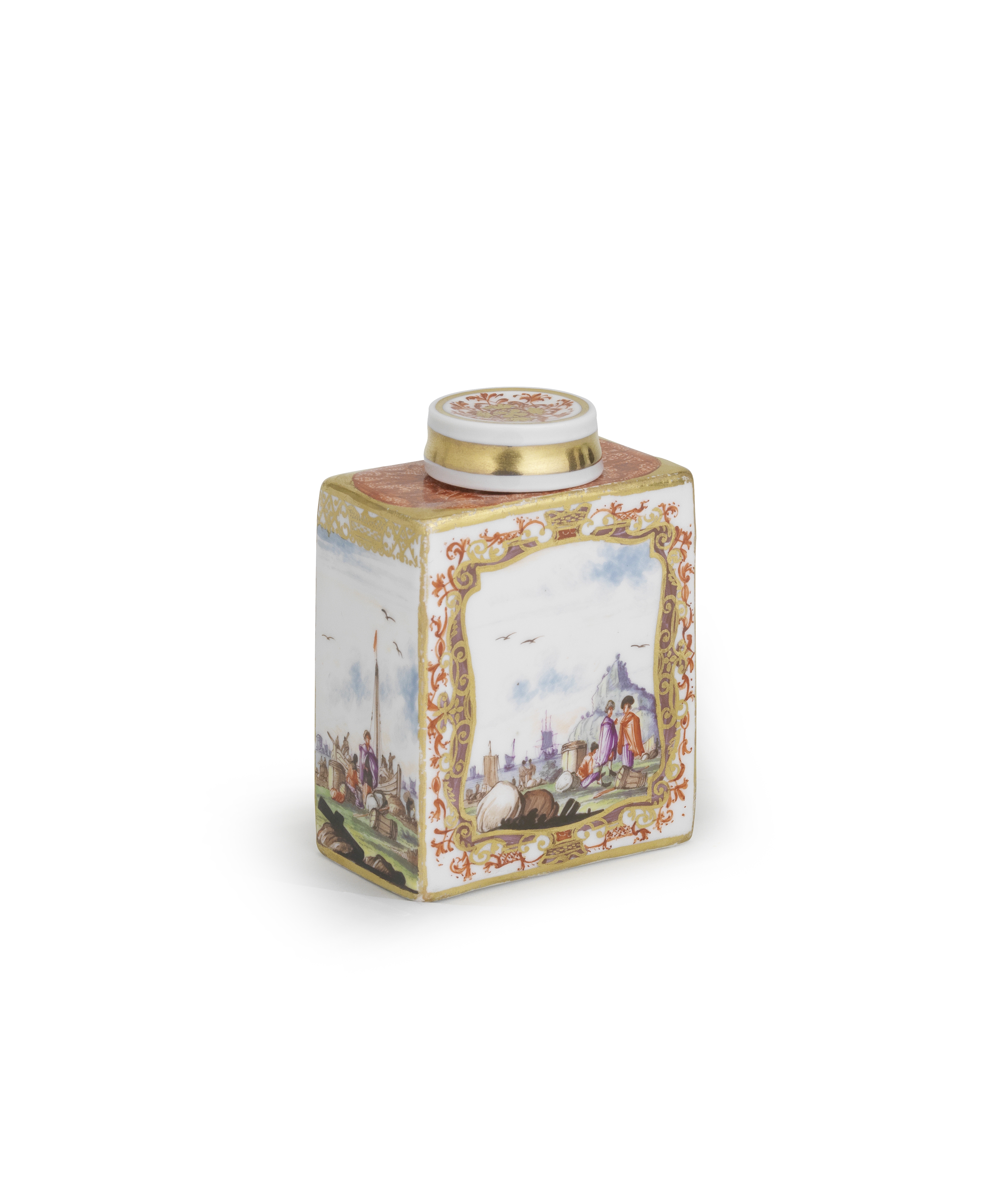 A Meissen rectangular tea canister and cover, circa 1735-40