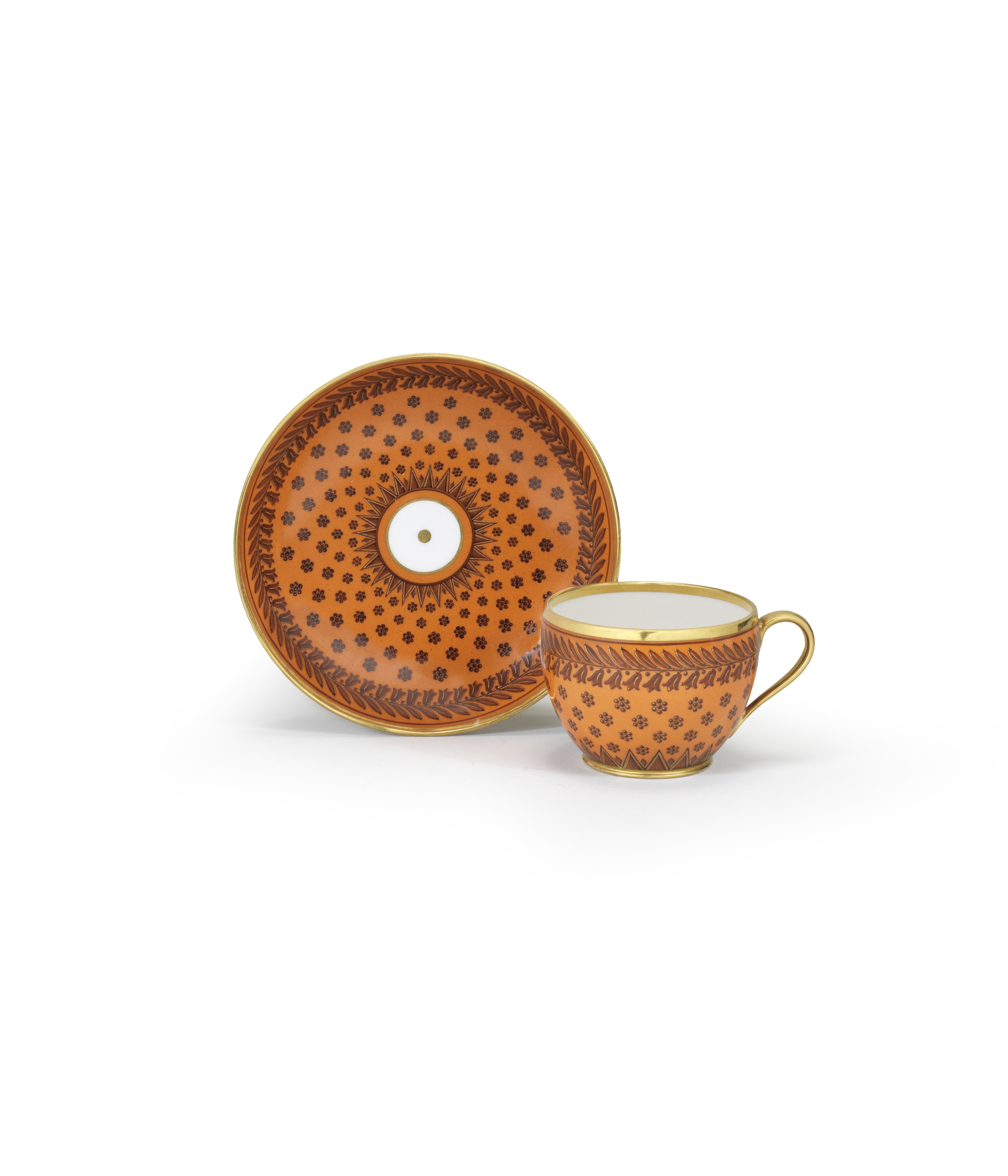 A S&#232;vres orange-ground cup and saucer, circa 1820