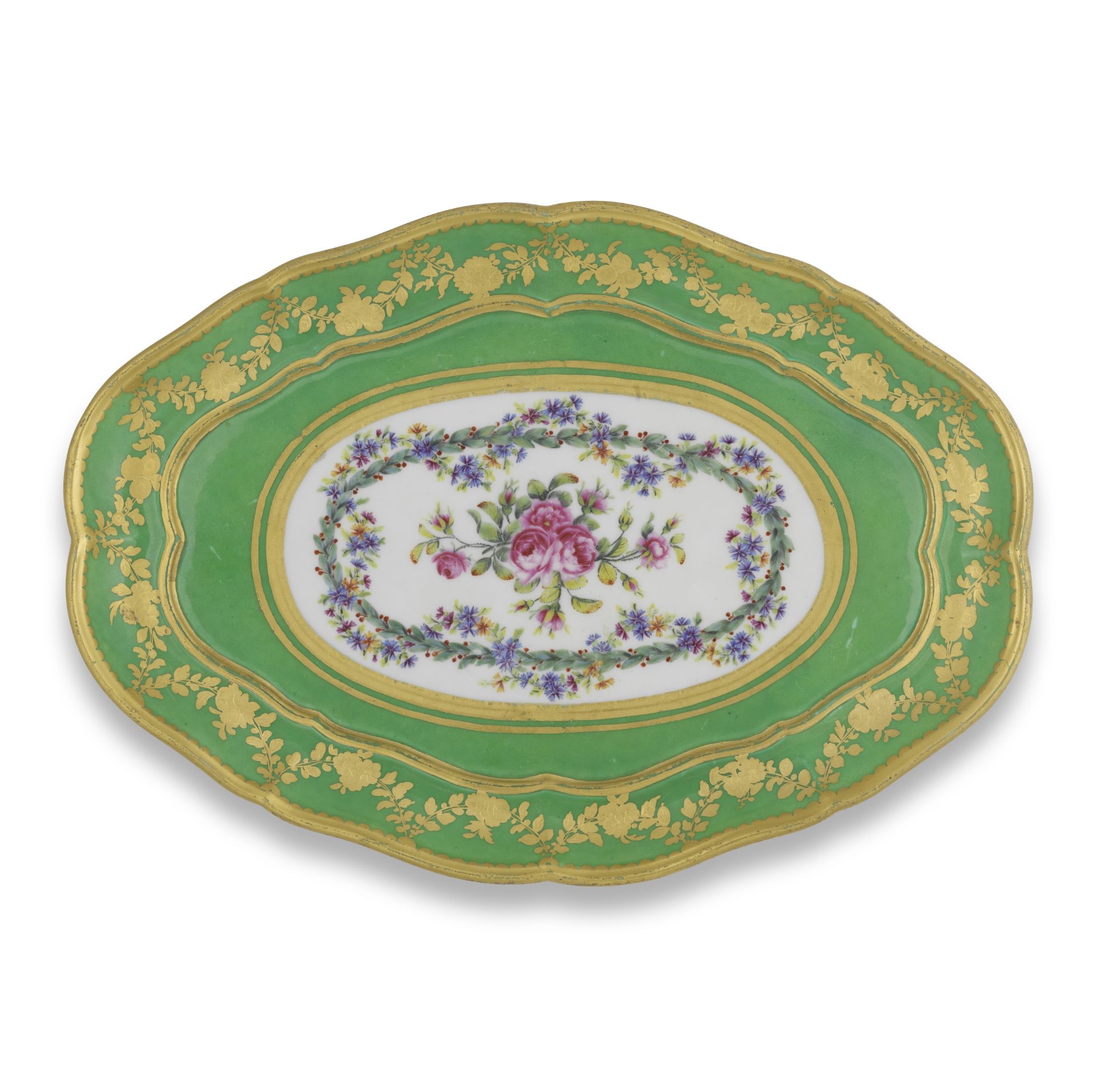 A S&#232;vres green-ground tray (plateau 'du roi'), circa 1785