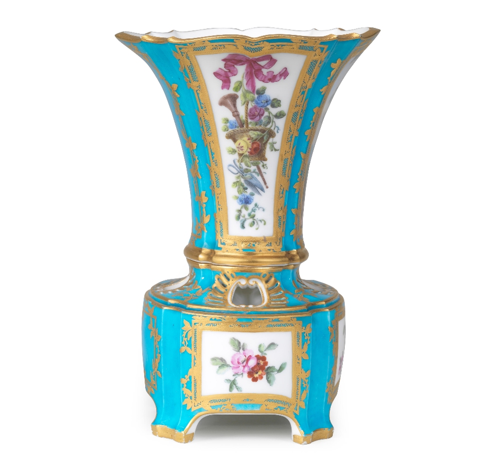 A pair of S&#232;vres blue-c&#233;leste ground flower vases (vases 'hollandois nouveau ovale'), d... - Image 6 of 6