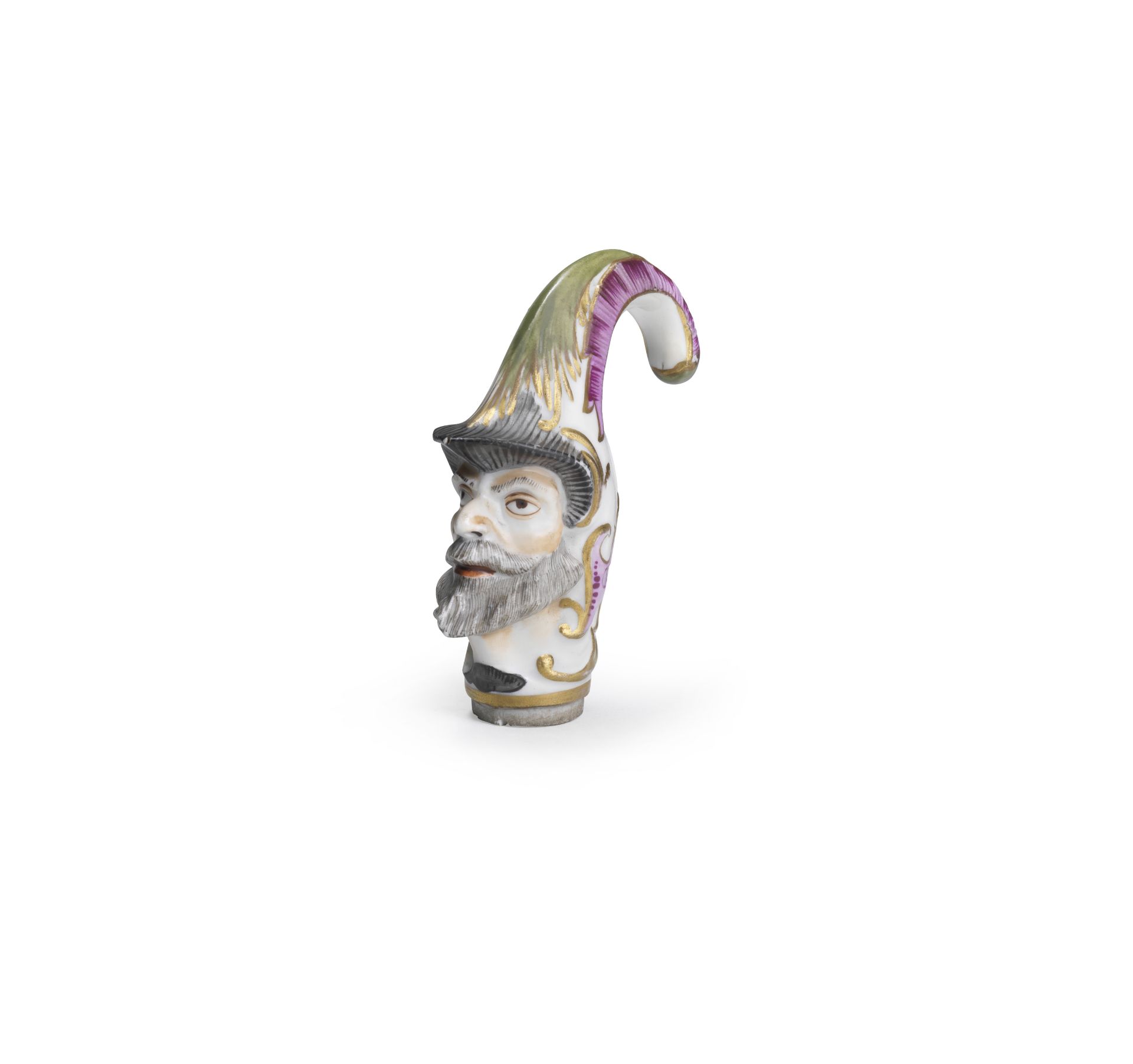A Continental porcelain figural cane handle, possibly Samson, late 19th century