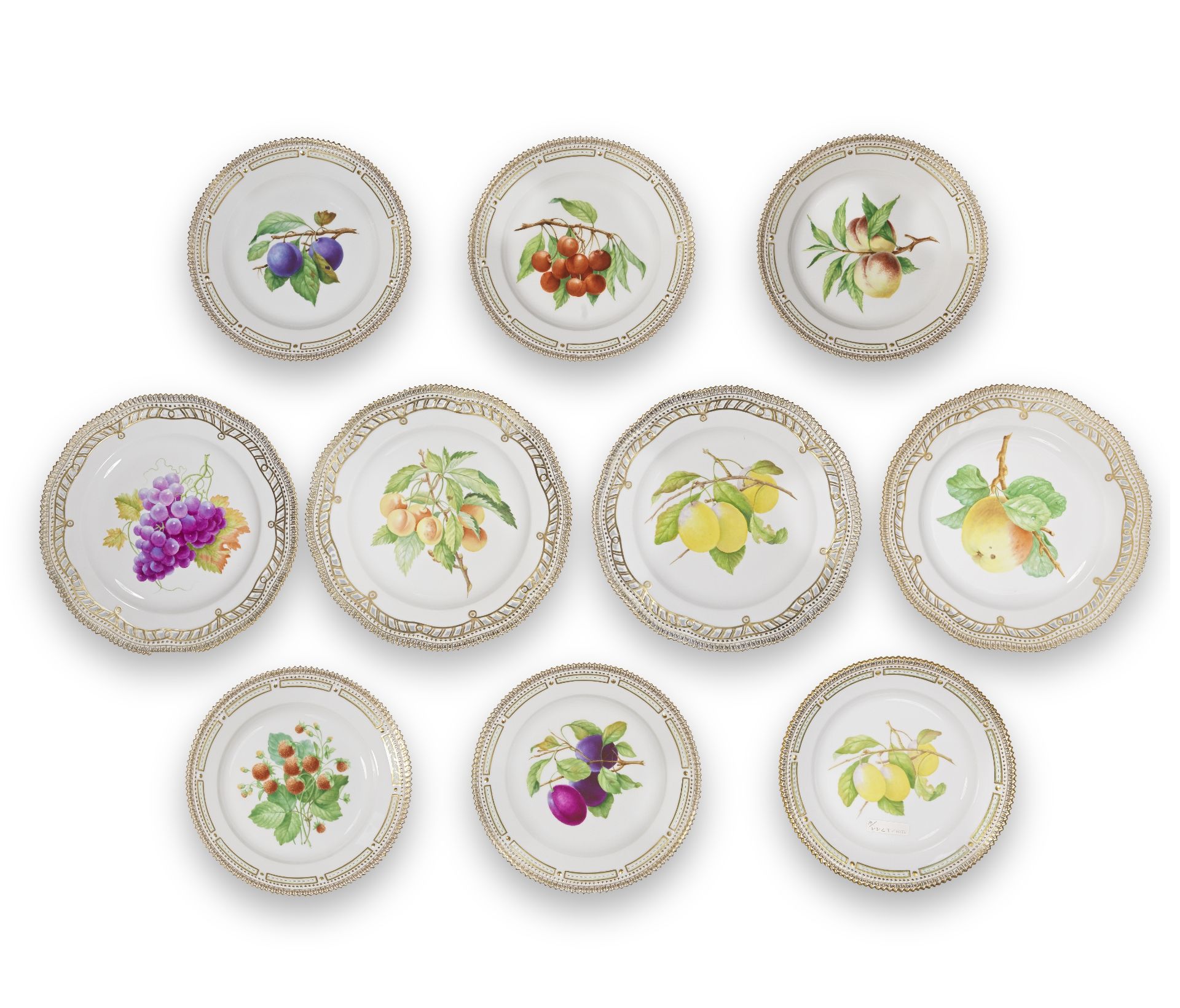 A set of sixteen Royal Copenhagen fruit plates, dated 1969-84