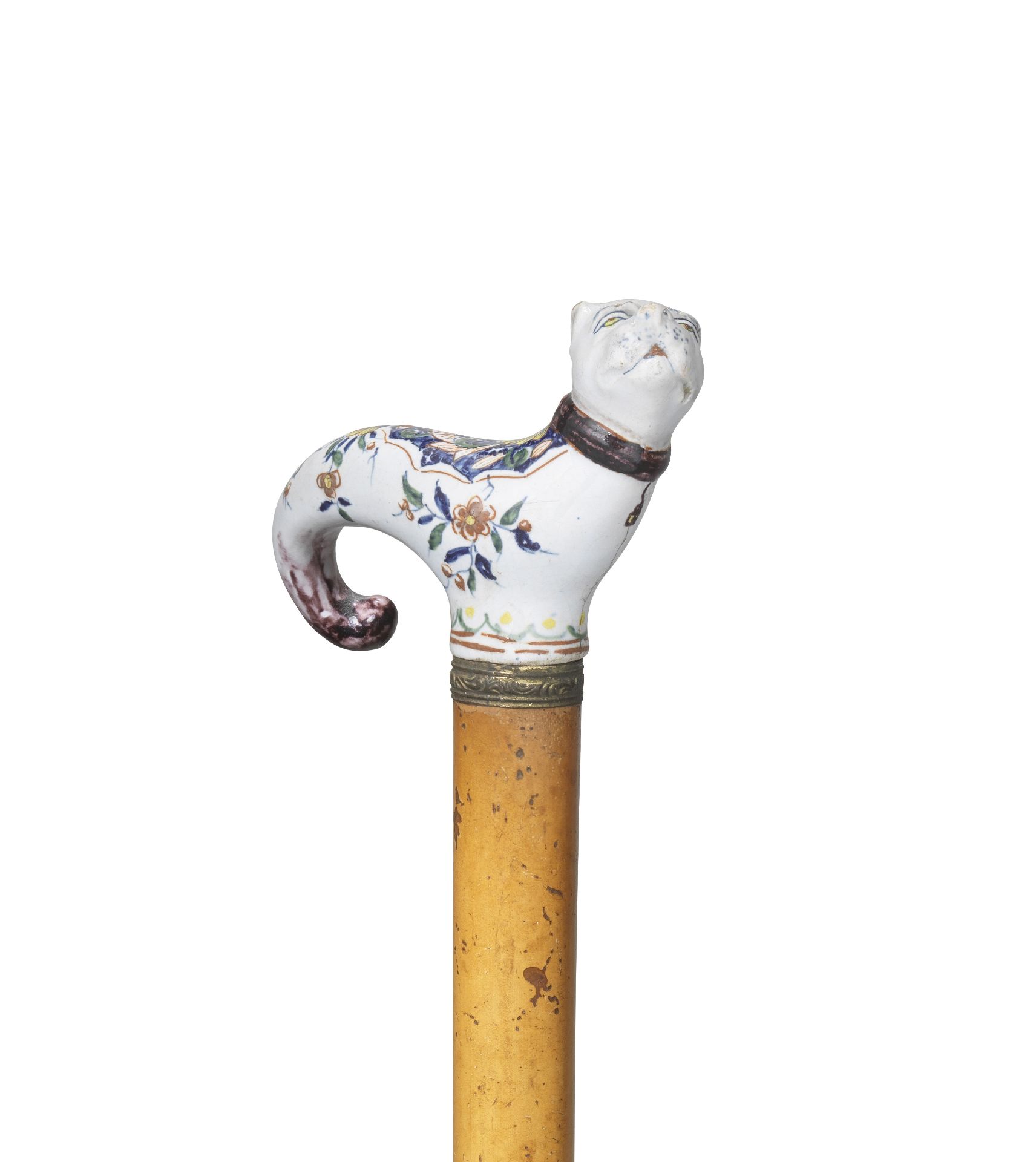 A French faience cane handle in the shape of a pug, 19th century