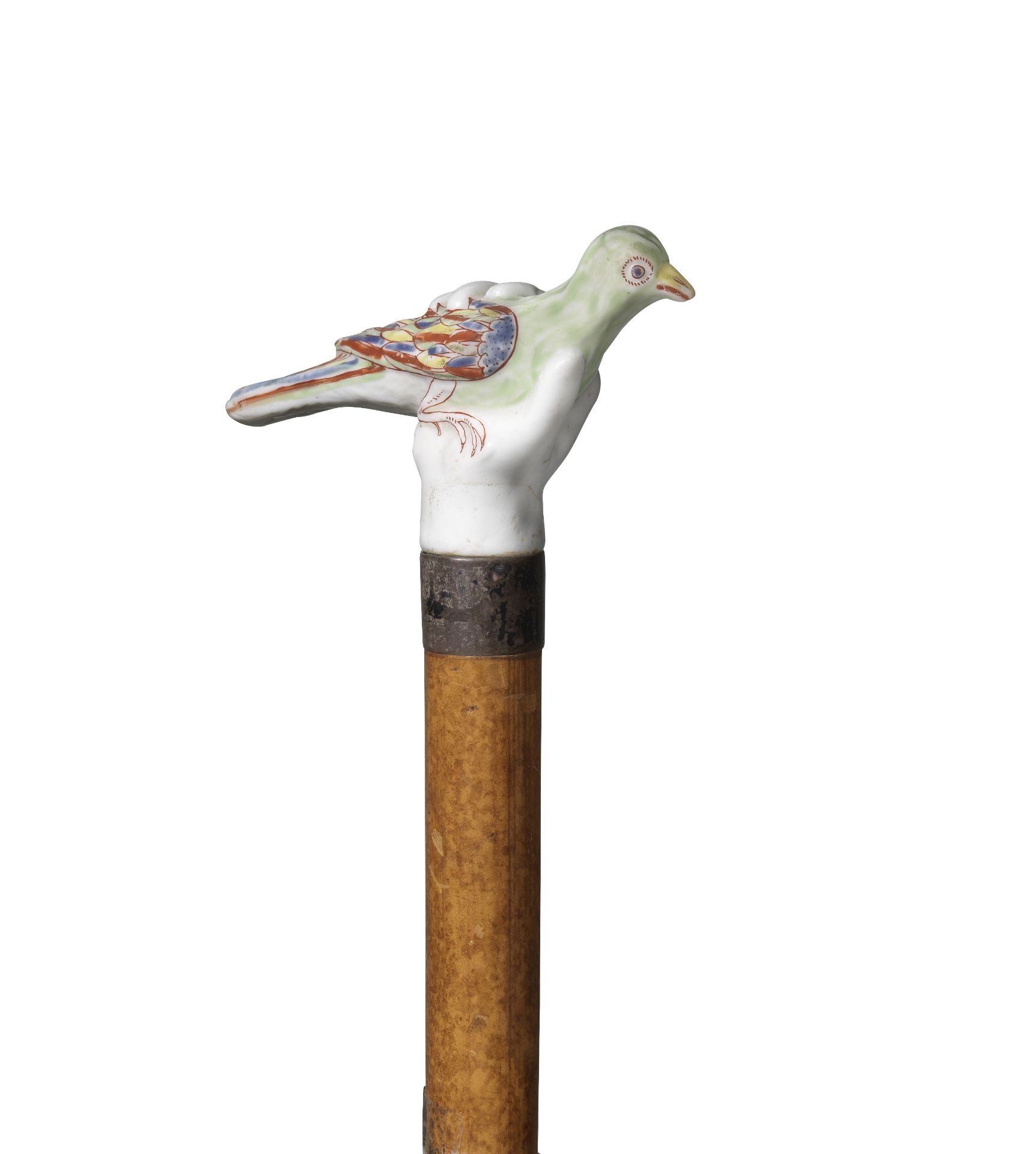 A rare Saint-Cloud porcelain cane handle, circa 1740