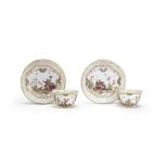 A pair of Meissen teabowls and saucers, 1723-24