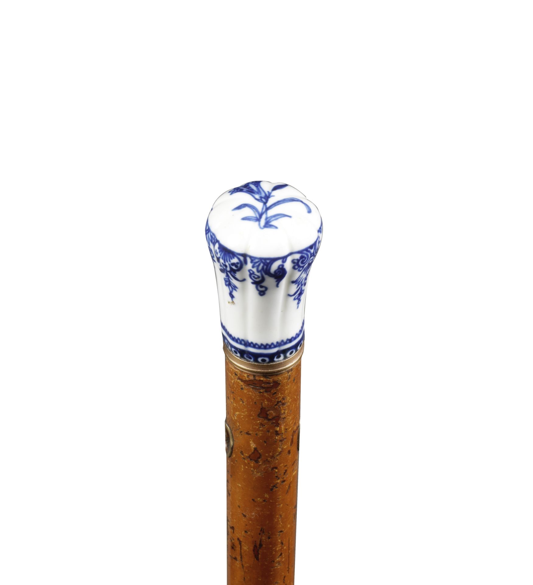 A Saint-Cloud porcelain lobed cane handle, first half 18th century