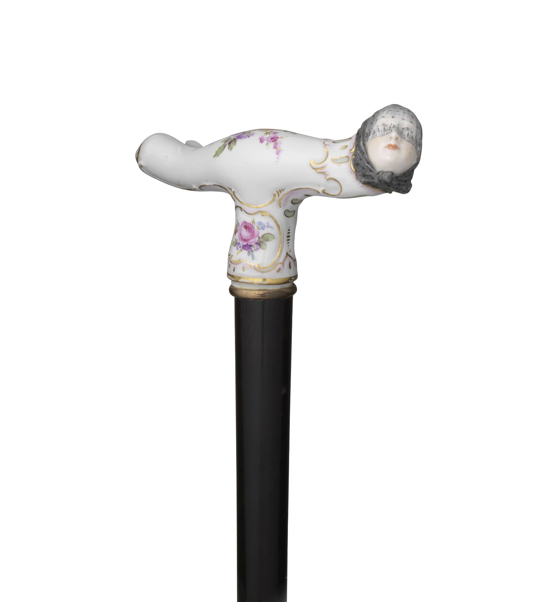 A Meissen figural cane handle, 19th century