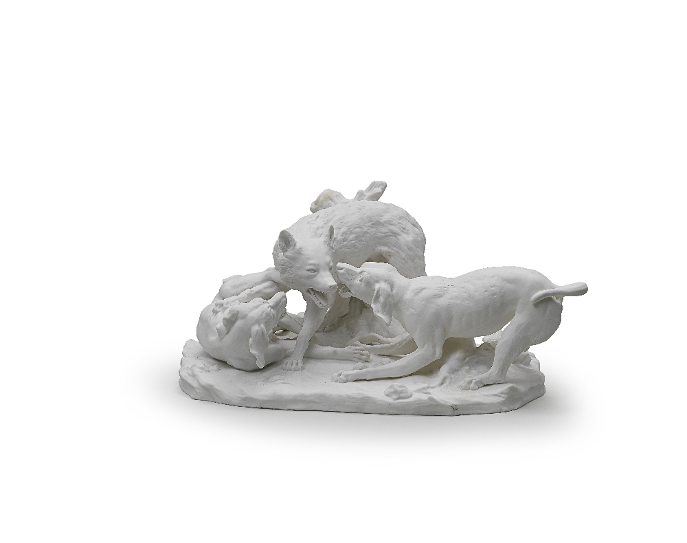 A rare S&#232;vres biscuit porcelain hunting table centrepiece after Oudry, late 19th century - Image 6 of 6