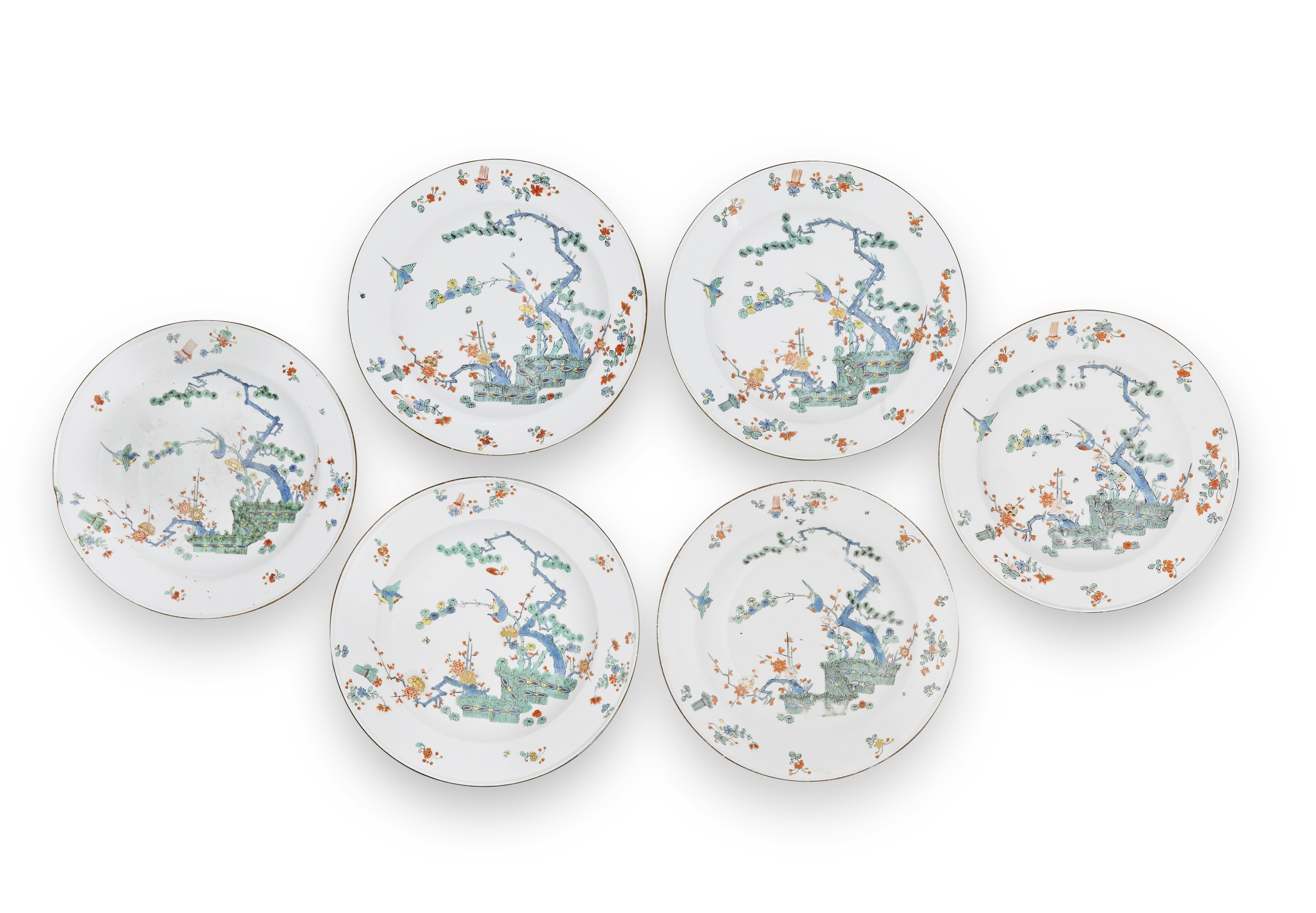 Six Meissen plates, circa 1735-55