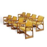 SERGIO RODRIGUES Suite de huit fauteuils &#171;Adolpho&#187;cr&#233;ation circa 1990Imbuia et tis...