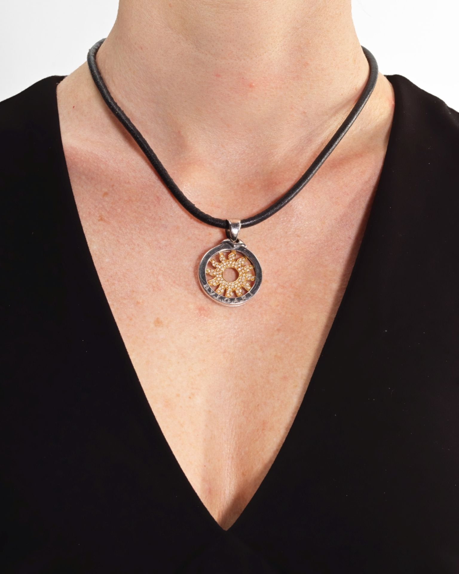 BULGARI: DIAMOND PENDANT WITH TWO CORD NECKLACES - Image 3 of 6