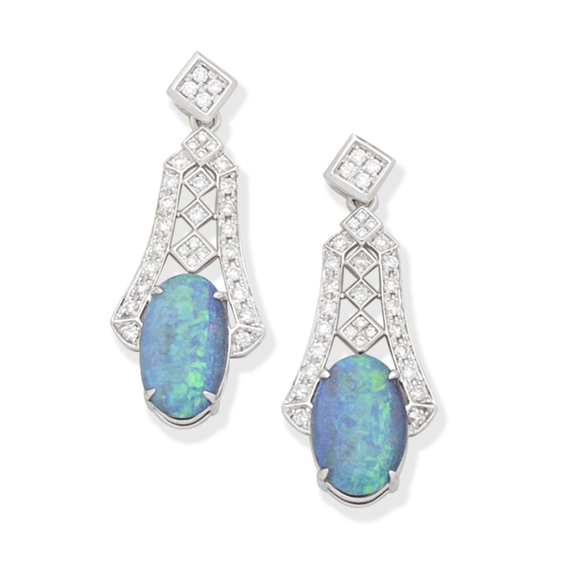 BOULDER OPAL AND DIAMOND EARRINGS - Image 2 of 2