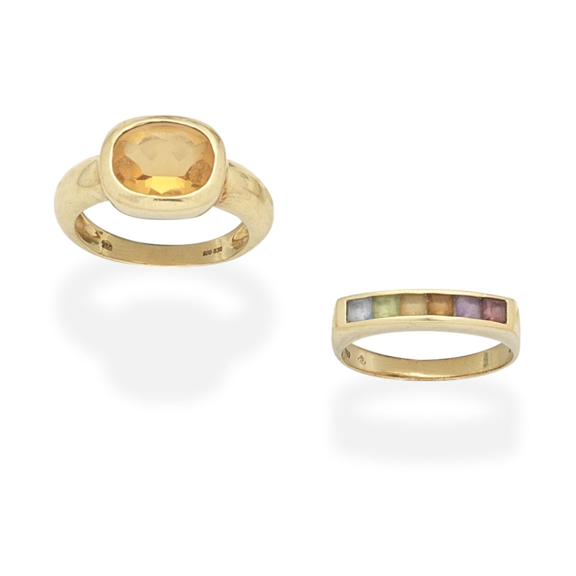 H STERN: MULTI GEM-SET RING AND A CITRINE RING (2)