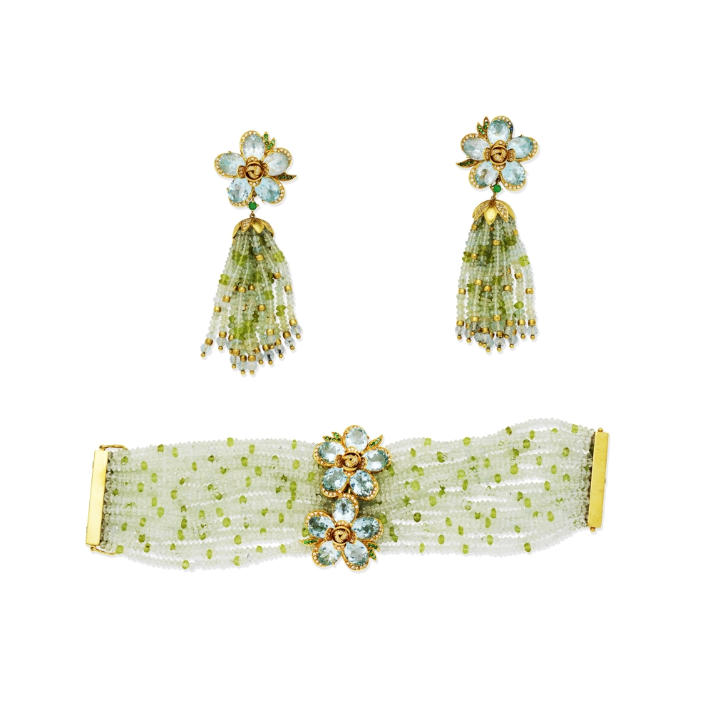 GEM-SET PENDENT EARRINGS AND BRACELET SUITE (2) - Image 2 of 2