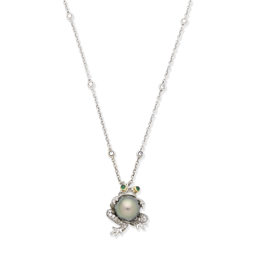 TIFFANY: GEM-SET FROG PENDANT AND A DIAMOND-SET NECKLACE