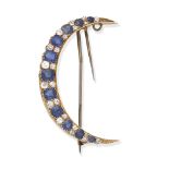 SAPPHIRE AND DIAMOND CRESCENT BROOCH/PENDANT,