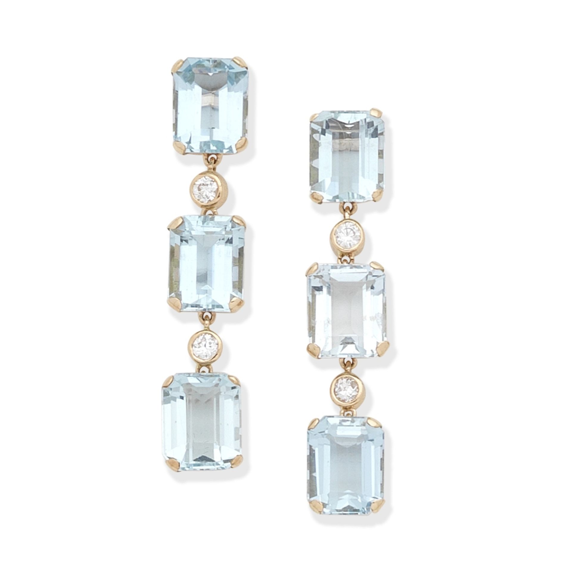 AQUAMARINE AND DIAMOND PENDENT EARRINGS