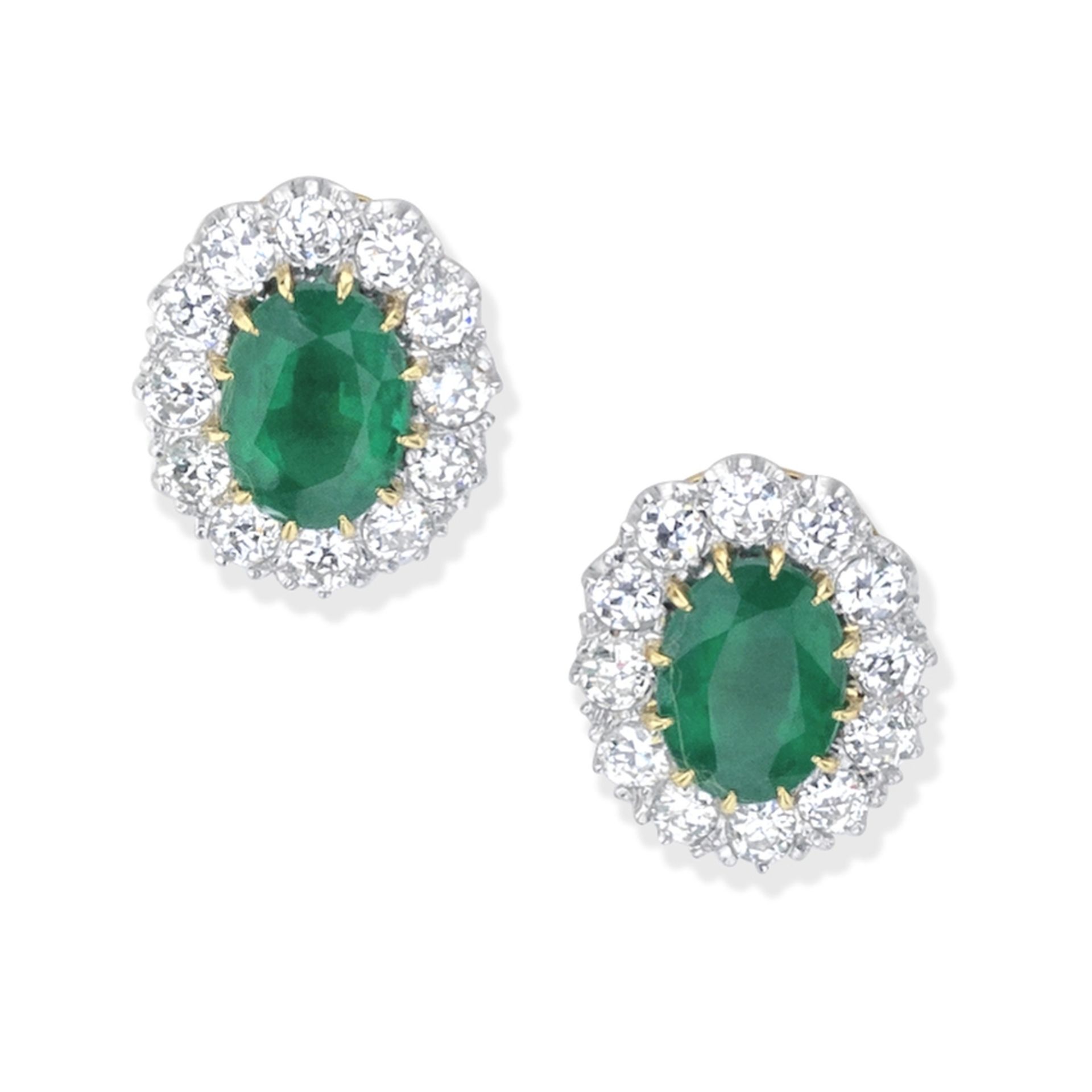 EMERALD AND DIAMOND CLUSTER EARRINGS