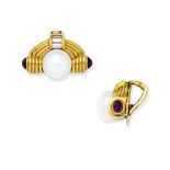 BULGARI: CULTURED PEARL AND DIAMOND EARCLIPS