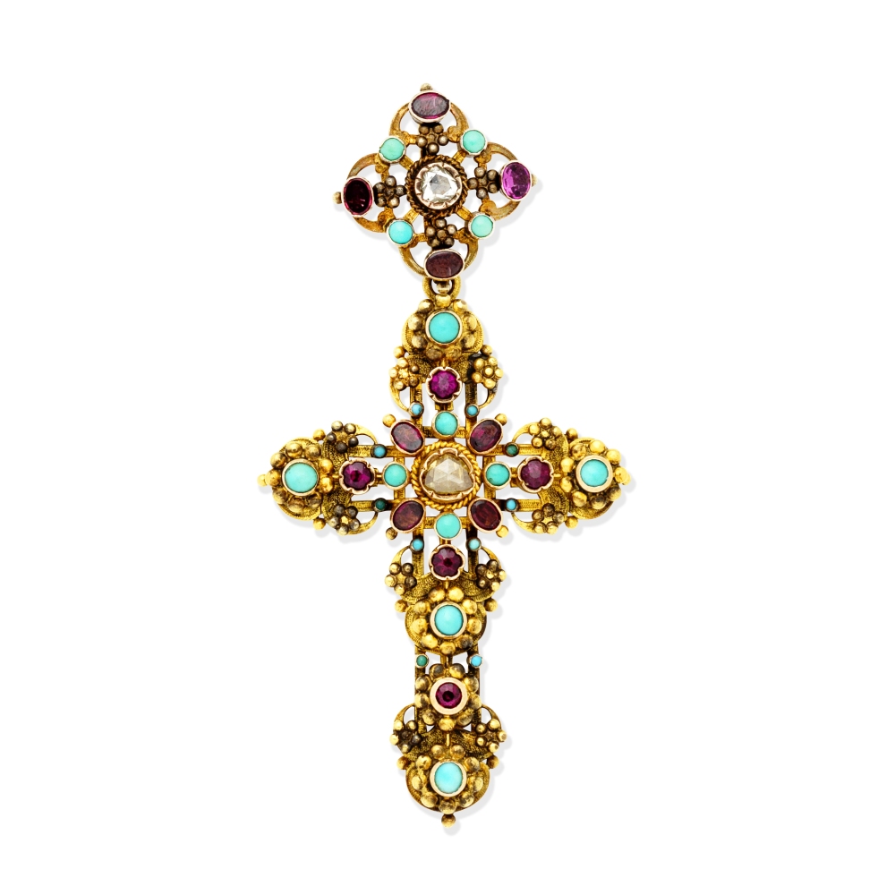 AUSTRO-HUNGARIAN GEM-SET CROSS PENDANT, - Image 2 of 2