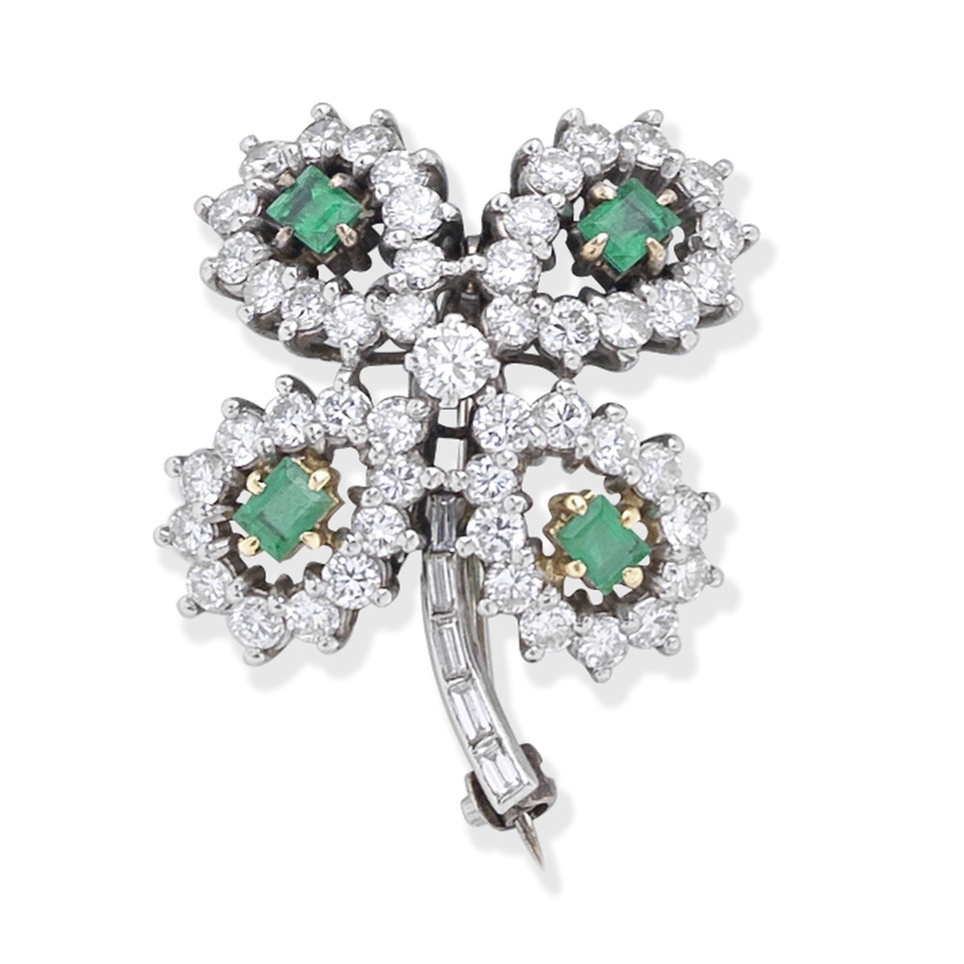 EMERALD AND DIAMOND FOUR LEAF CLOVER BROOCH - Image 2 of 2