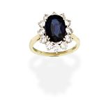 SAPPHIRE AND DIAMOND CLUSTER RING