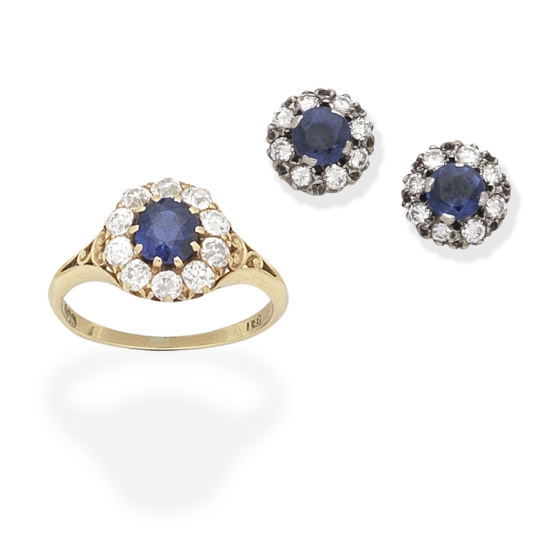 SAPPHIRE AND DIAMOND CLUSTER RING AND EARRINGS (2)