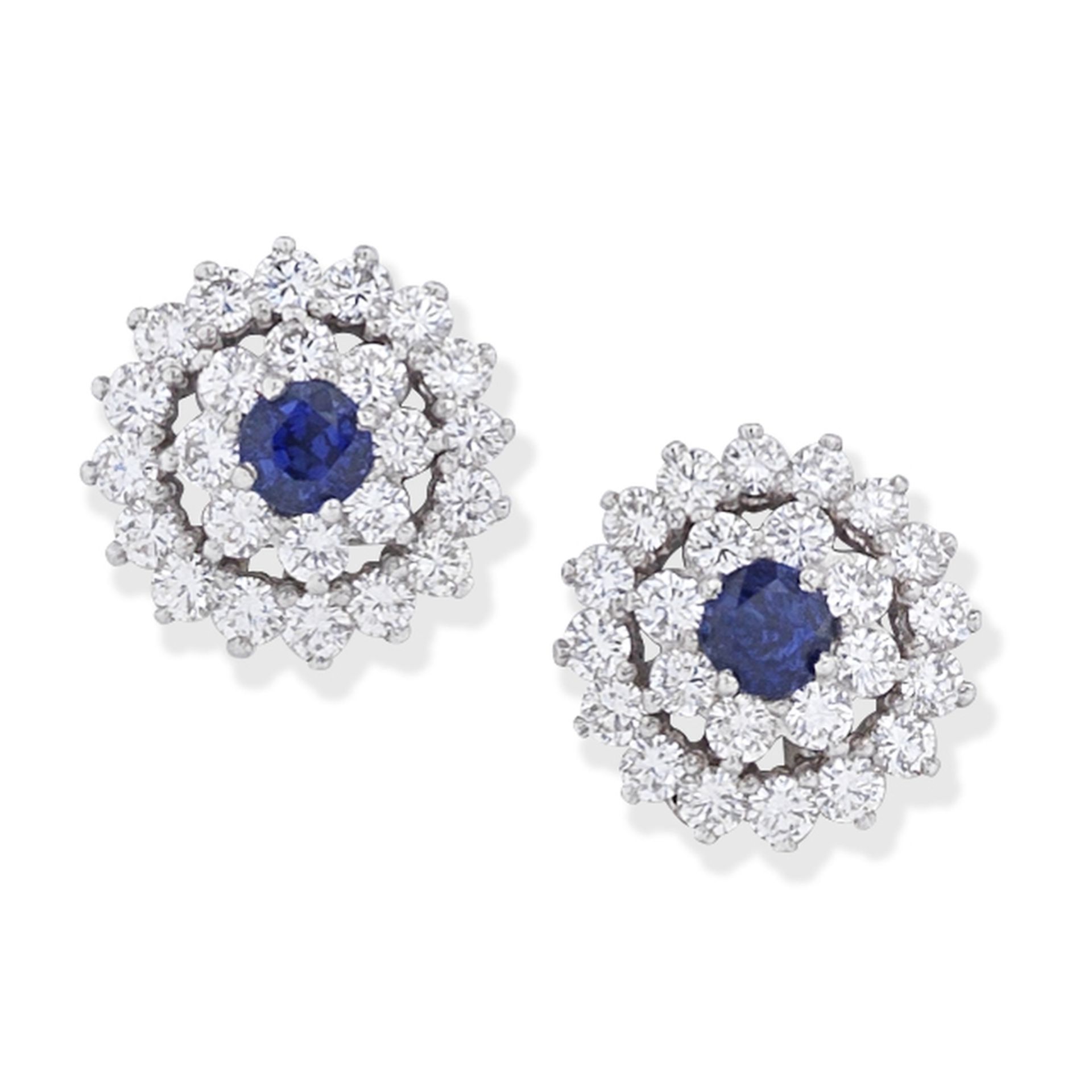 SAPPHIRE AND DIAMOND CLUSTER EARRINGS - Image 2 of 2