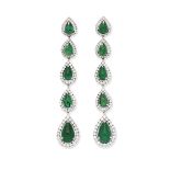 EMERALD AND DIAMOND PENDENT EARRINGS