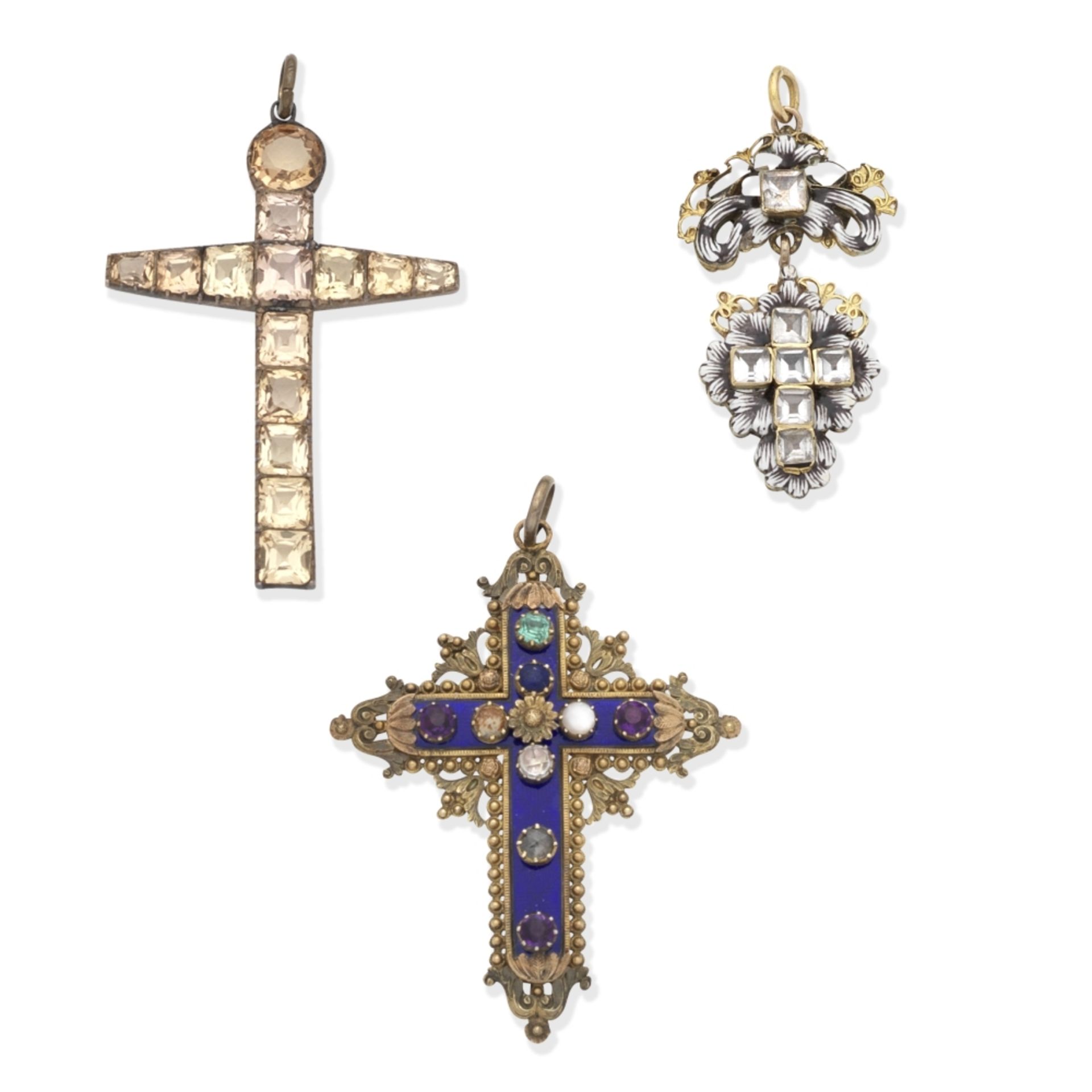 THREE GEM-SET CROSS PENDANTS, 19TH CENTURY