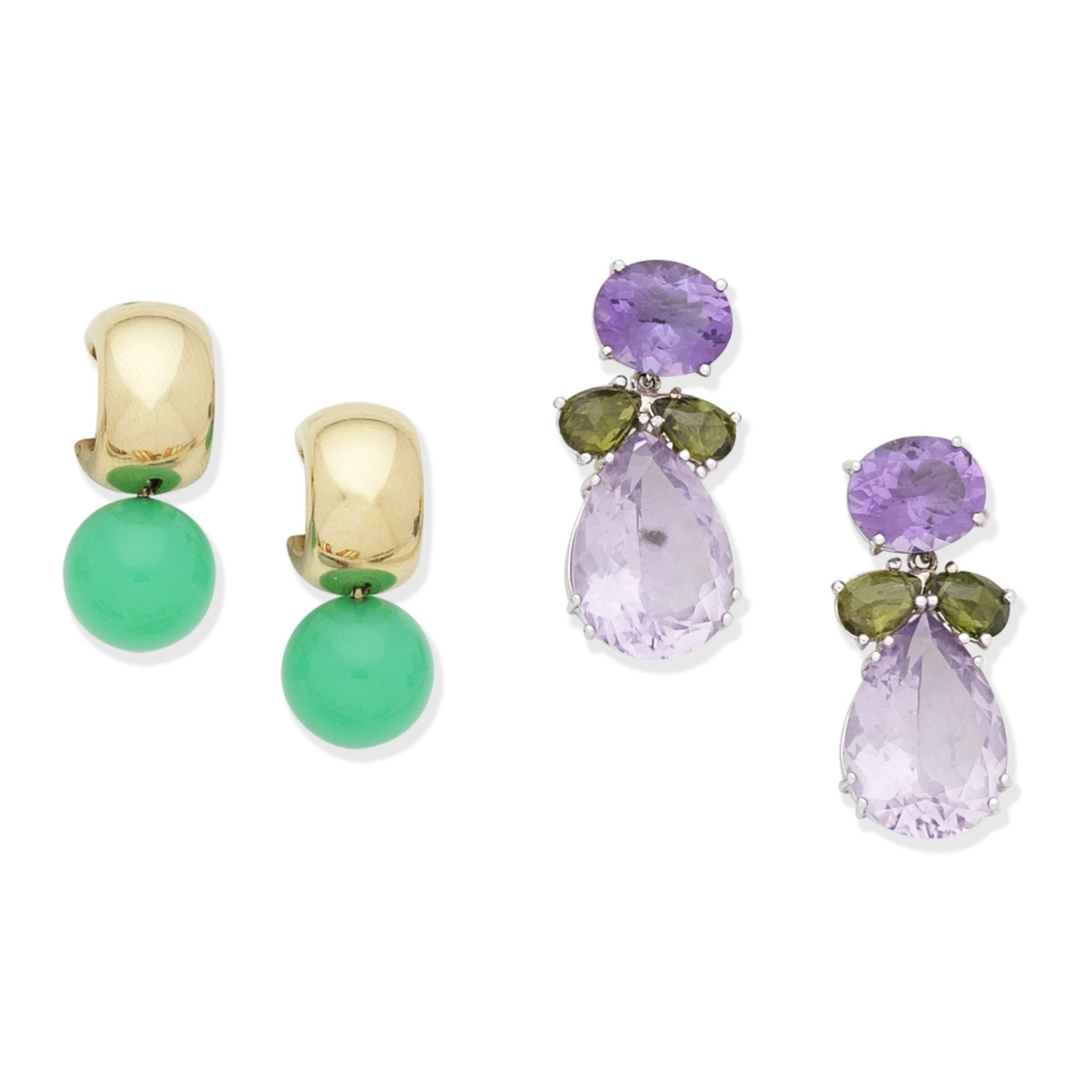 TWO PAIRS OF GEM-SET EARRINGS (2)