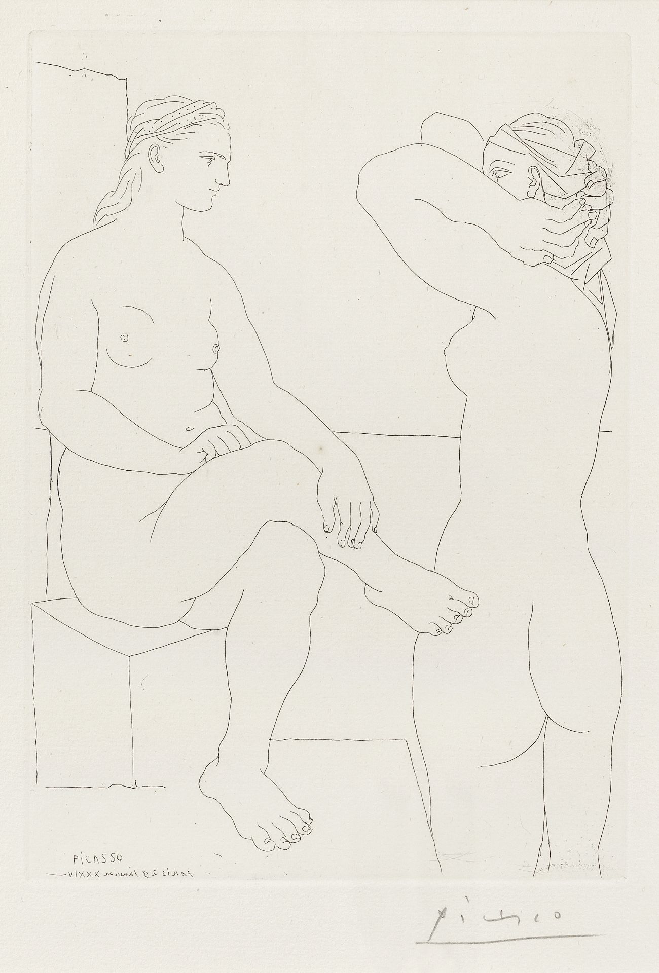Pablo Picasso (1881-1973) Deux mod&#232;les se regardant, from La Suite Vollard Etching, 1933, o...