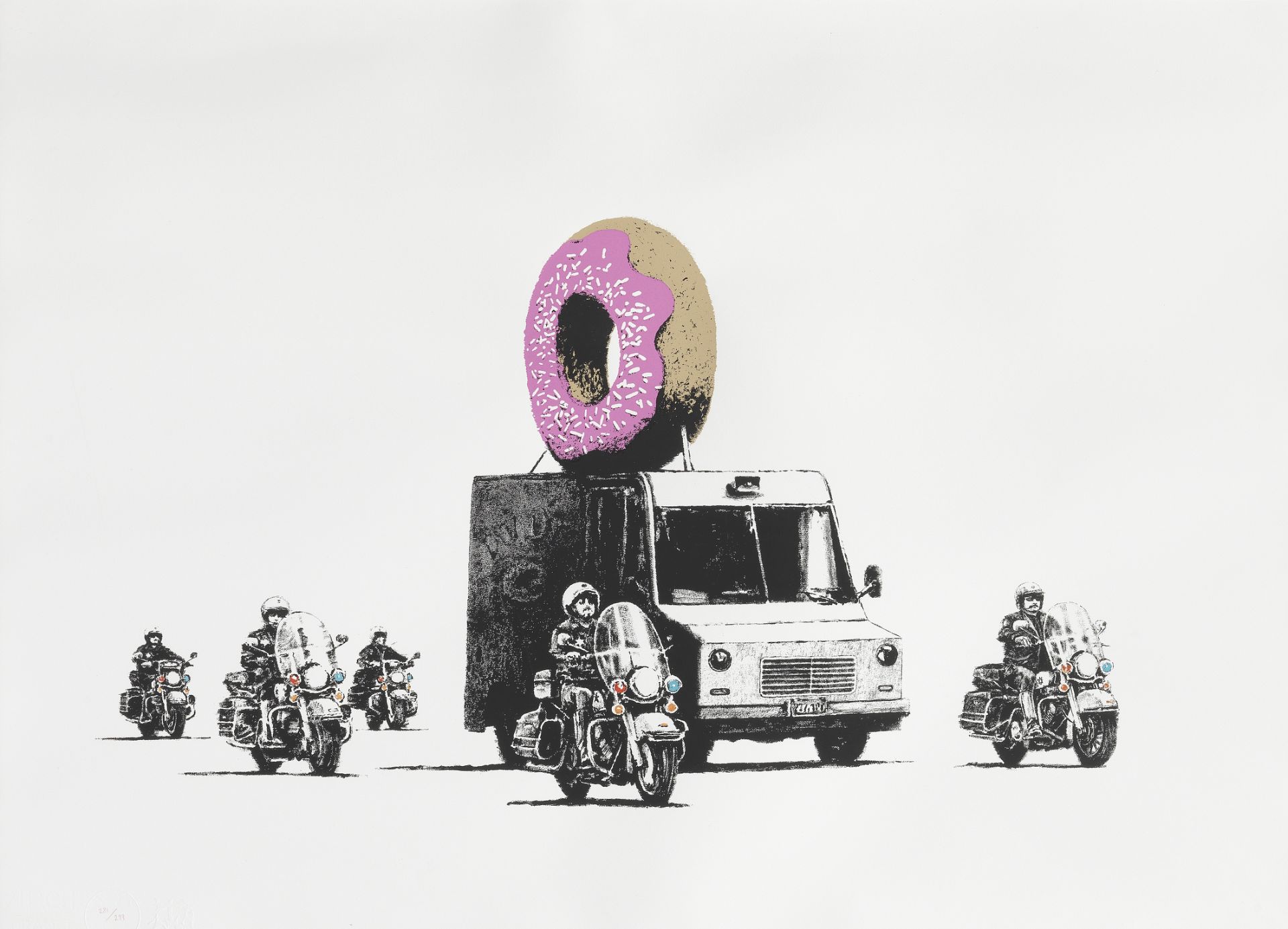Banksy (born 1974) Donuts (Strawberry) Screenprint in colours, 2009, signed and numbered 281/299 ...