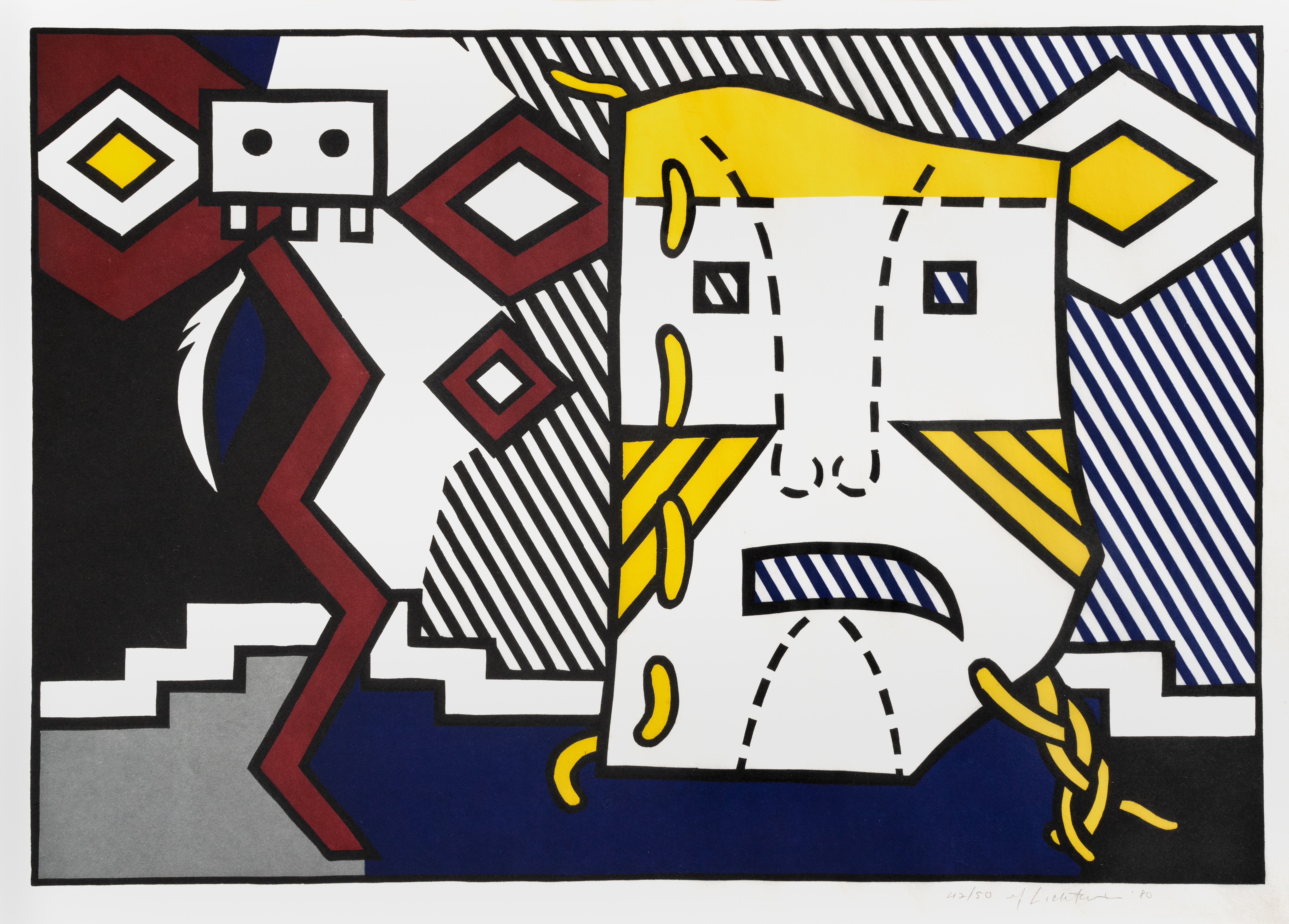 Roy Lichtenstein (1923-1997) American Indian Theme V, from American Indian Theme Woodcut in colou...
