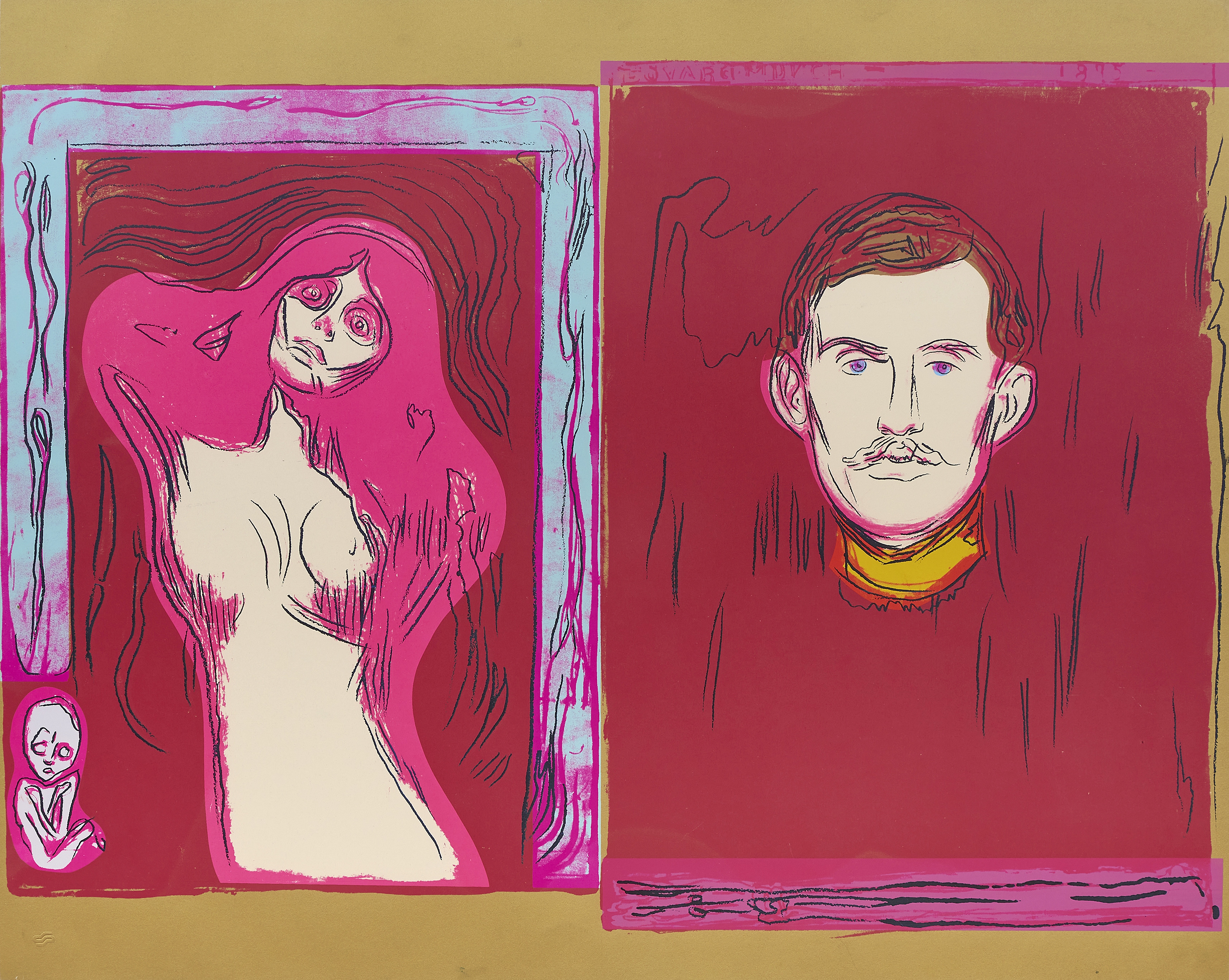 Andy Warhol (1928-1987) Madonna & Self-Portrait with Skeleton's Arm (after Munch) Unique screenpr...