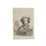 Rembrandt Harmensz van Rijn (1606-1669) Self-Portrait in a flat Cap and embroidered Dress Etching...