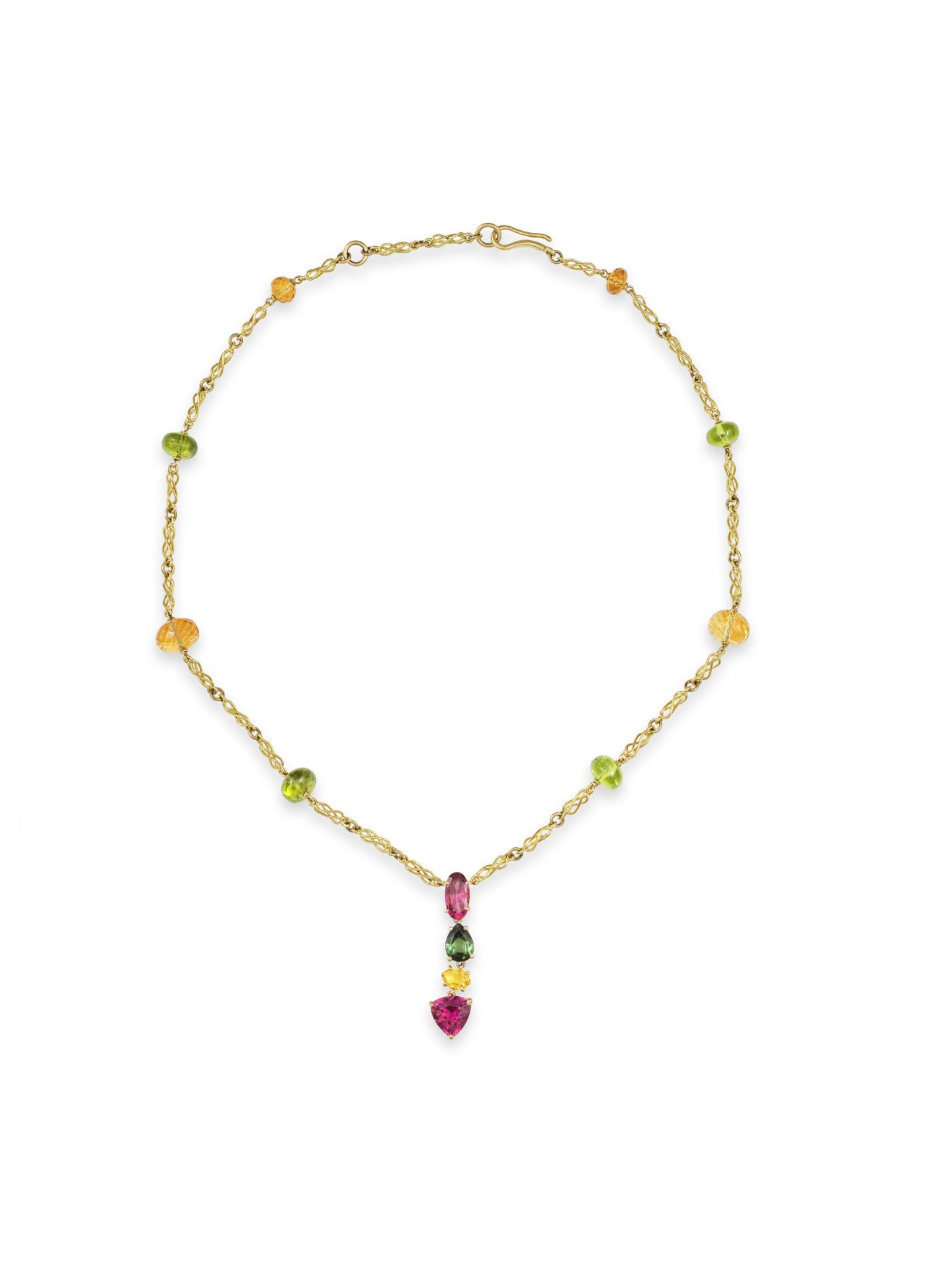 COLLIER CITRINES, TOURMALINES ET PERIDOTS