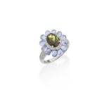 BAGUE TOURMALINE, SAPHIRS ET DIAMANTS