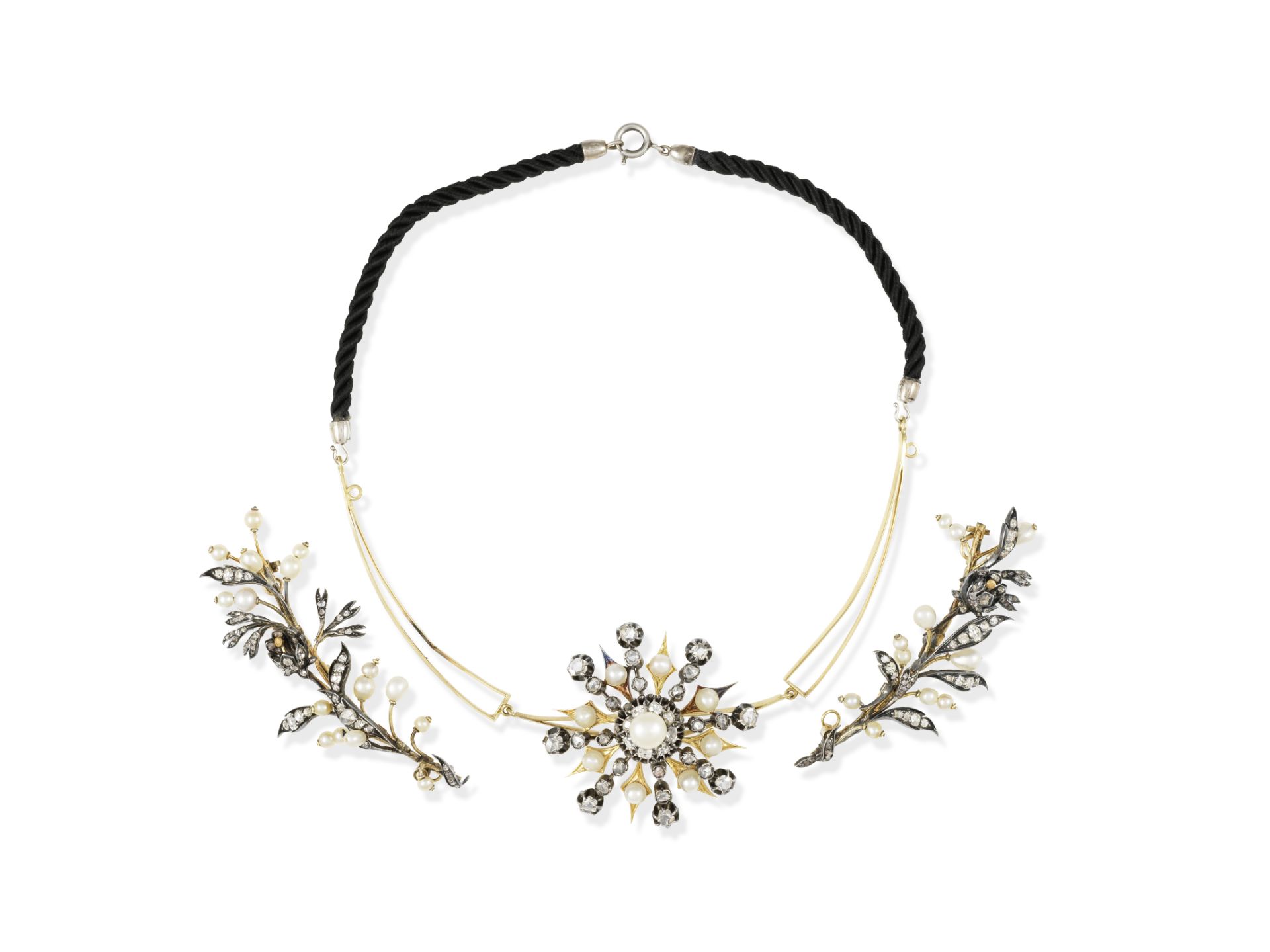 ELEMENTS DE PARURE PERLES ET DIAMANTS, 19E SIECLE