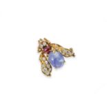 BROCHE SAPHIR, RUBIS ET DIAMANTS