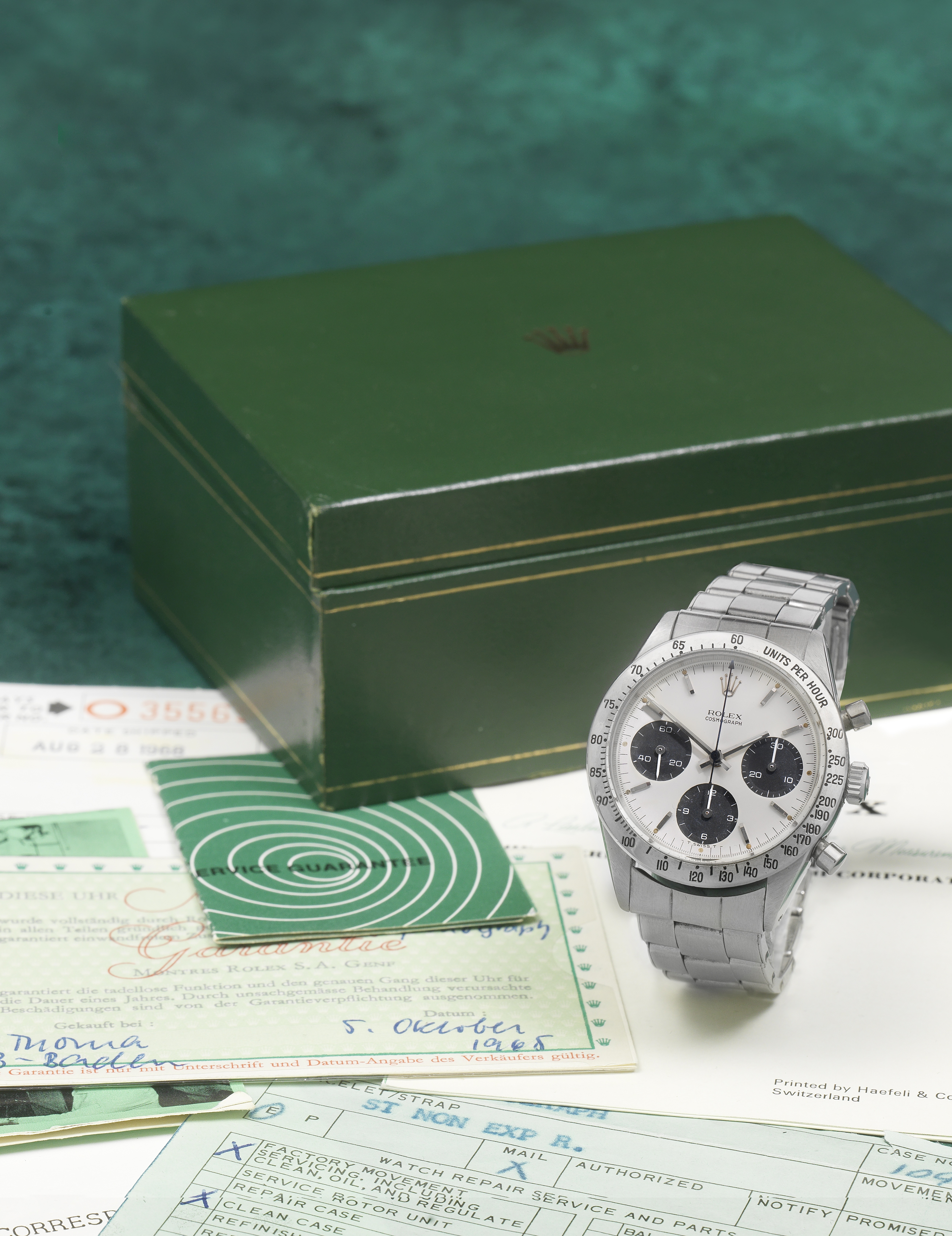 Rolex. A fine and rare stainless steel manual wind chronograph bracelet watch with box and papers...