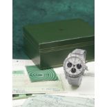 Rolex. A fine and rare stainless steel manual wind chronograph bracelet watch with box and papers...