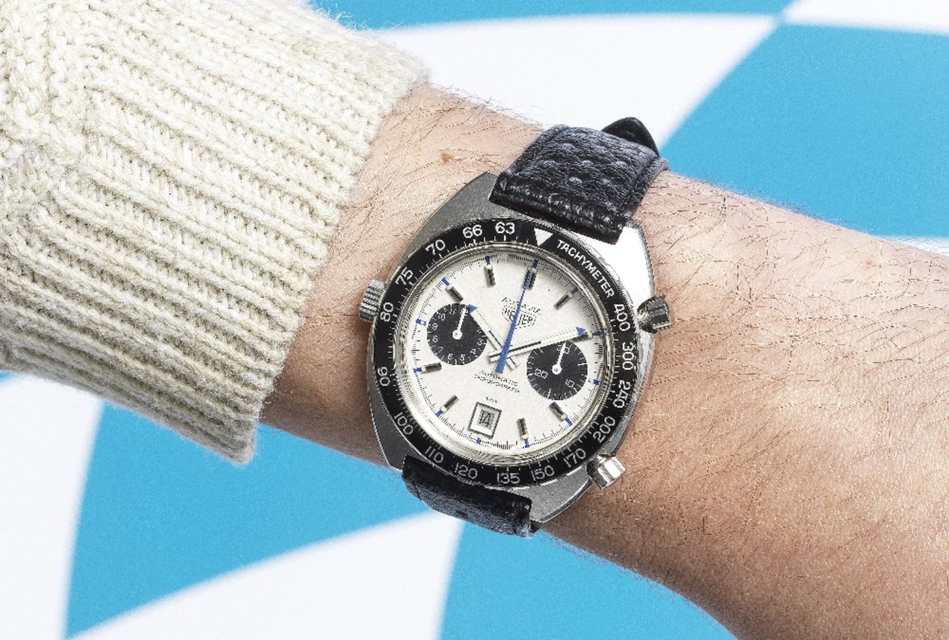 Heuer. An unusual stainless steel automatic calendar chronograph wristwatch with rare 'Albino' ha... - Image 2 of 2