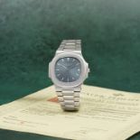 Patek Philippe. A fine and rare stainless steel automatic calendar bracelet watch Nautilus, Ref:...