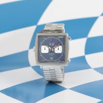 Heuer. A fine stainless steel automatic calendar chronograph square bracelet watch Monaco 'Steve...