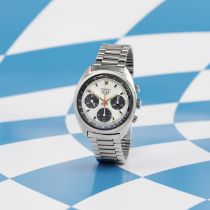 Heuer. A stainless steel manual wind chronograph bracelet watch Carrera, Ref: 73653, Circa 1970
