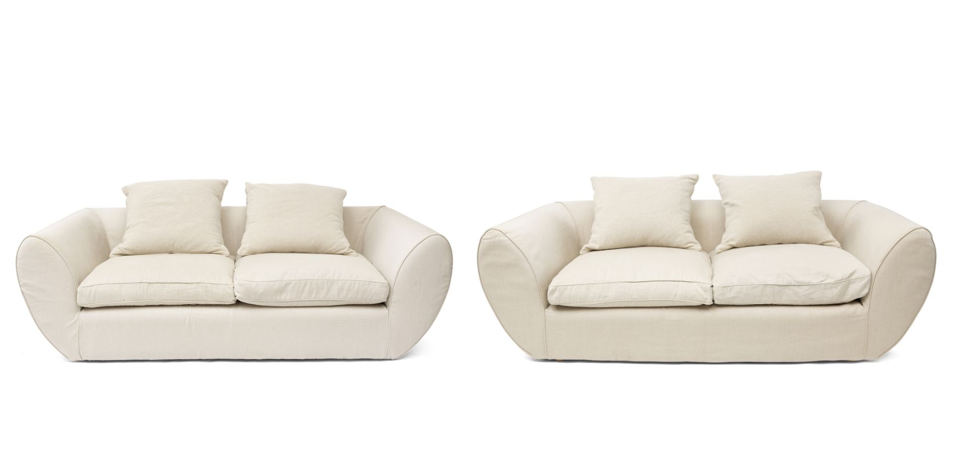 A large pair of linen upholstered sofas Designed by Sir Terence Conran (2)