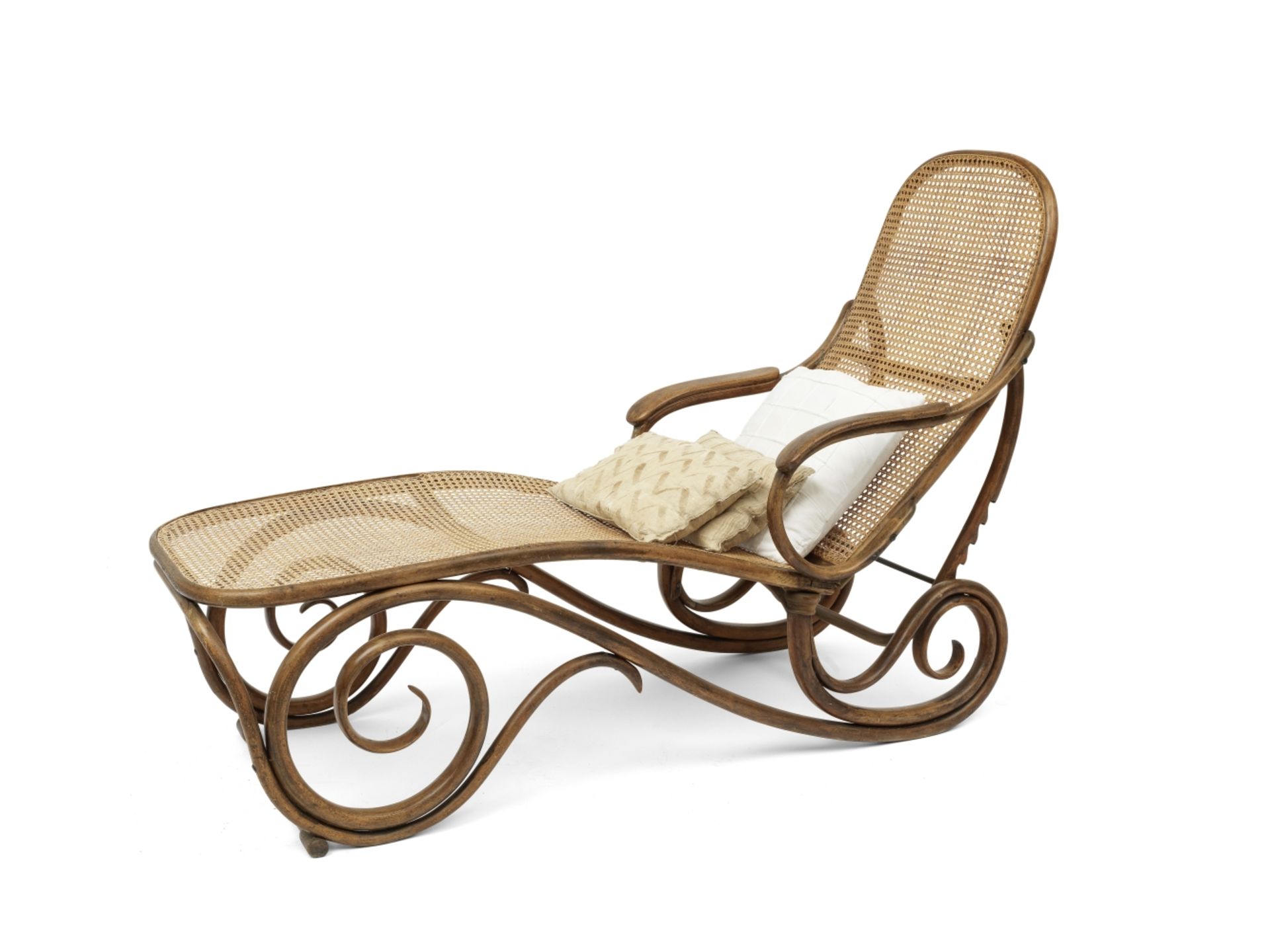 A Thonet caned beech bentwood chaise longue Model number 9702, circa 1890