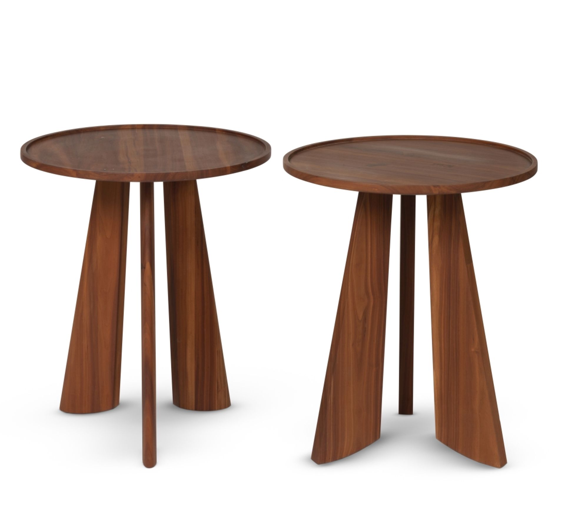 Two similar prototype 'three fin' plumwood occasional tablesDesigned by Sir Terence Conran (2)
