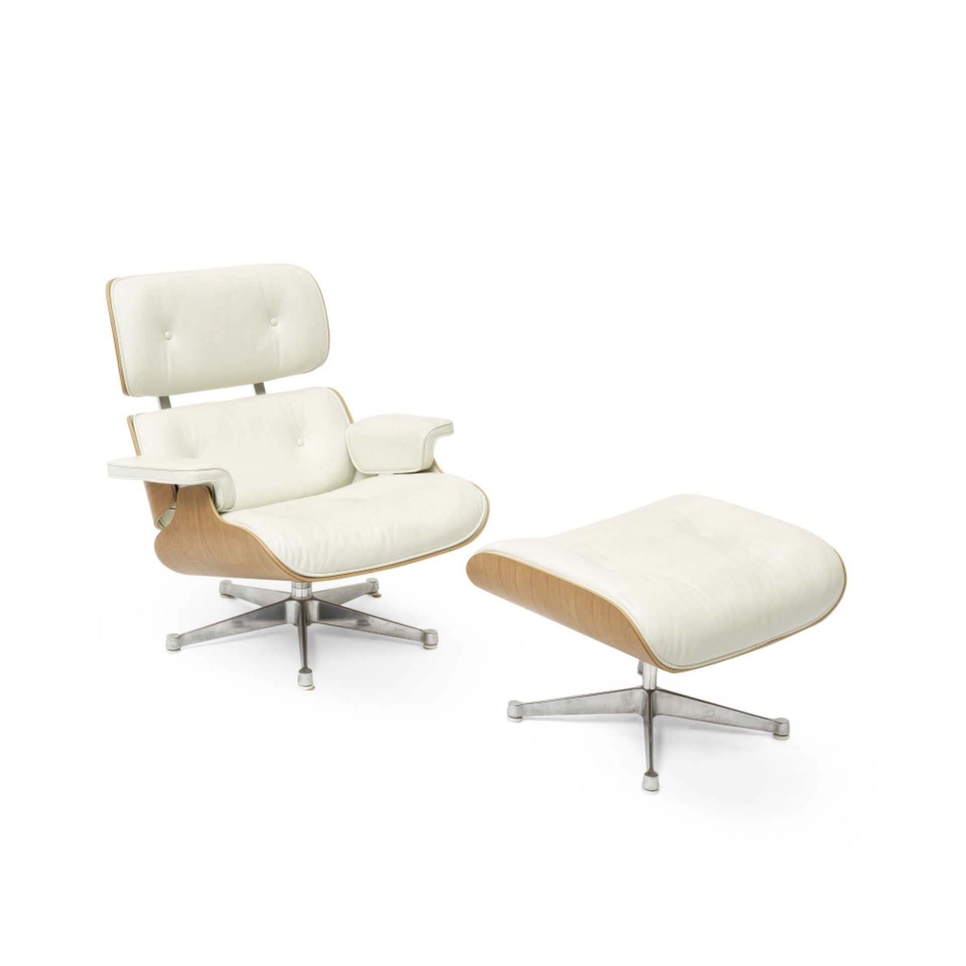 A white leather and walnut Eames Lounge Chair and Ottoman Made by Vitra, from The Conran Shop (2)